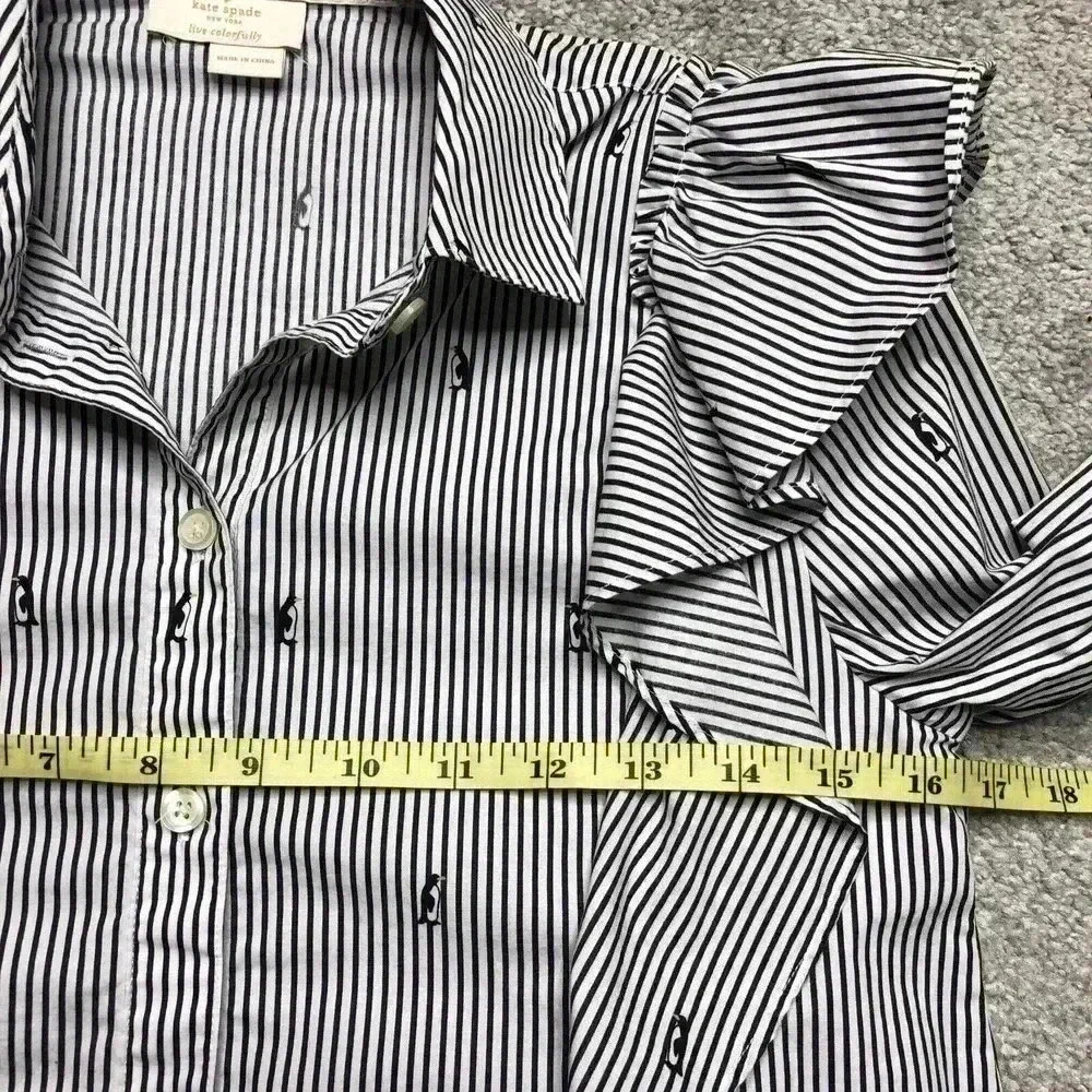 Striped Ruffle Button-Up Shirt - Blue/White - Picture 2 of 12